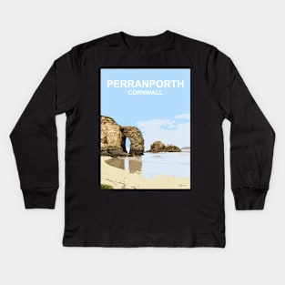 Perranporth, Cornwall. Cornish gift. Kernow fishing harbour Kids Long Sleeve T-Shirt